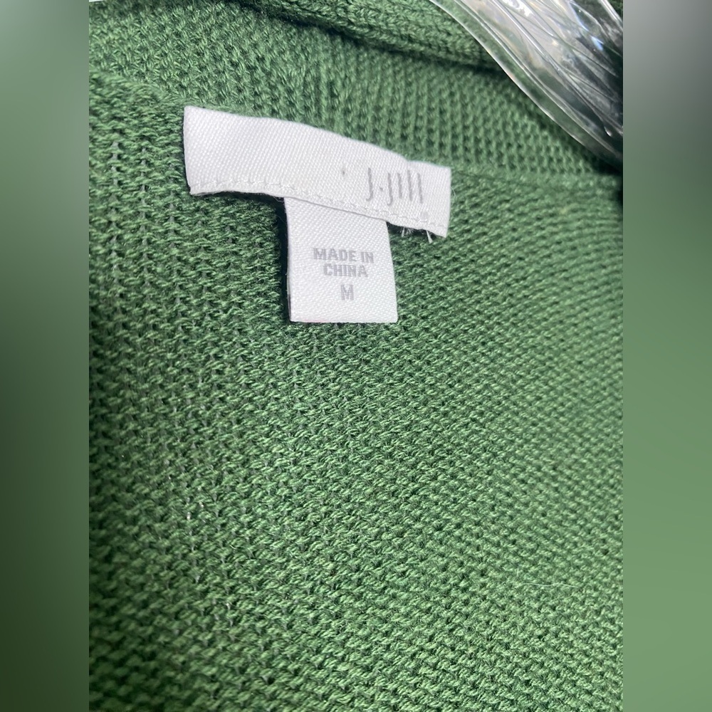 J JILL Olive green open long SOFT cardigan with side decorative zipper size-M - Picture 5 of 7